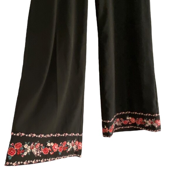 New York & Co Wide Black Floral Trim Leg Pants Palazzo Wide Pockets S Small - Picture 4 of 10